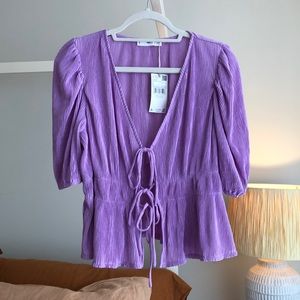 Mango pleated tie front blouse, lilac lavender size L